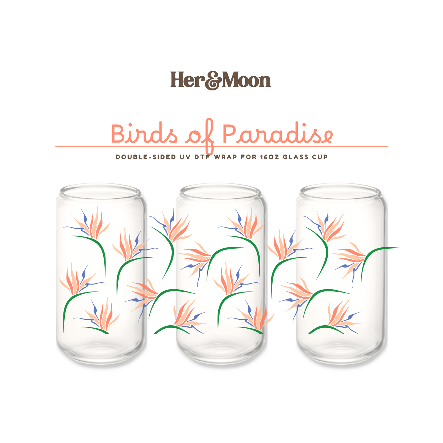 UV DTF Cup Wrap - BIRDS OF PARADISE (Orange)