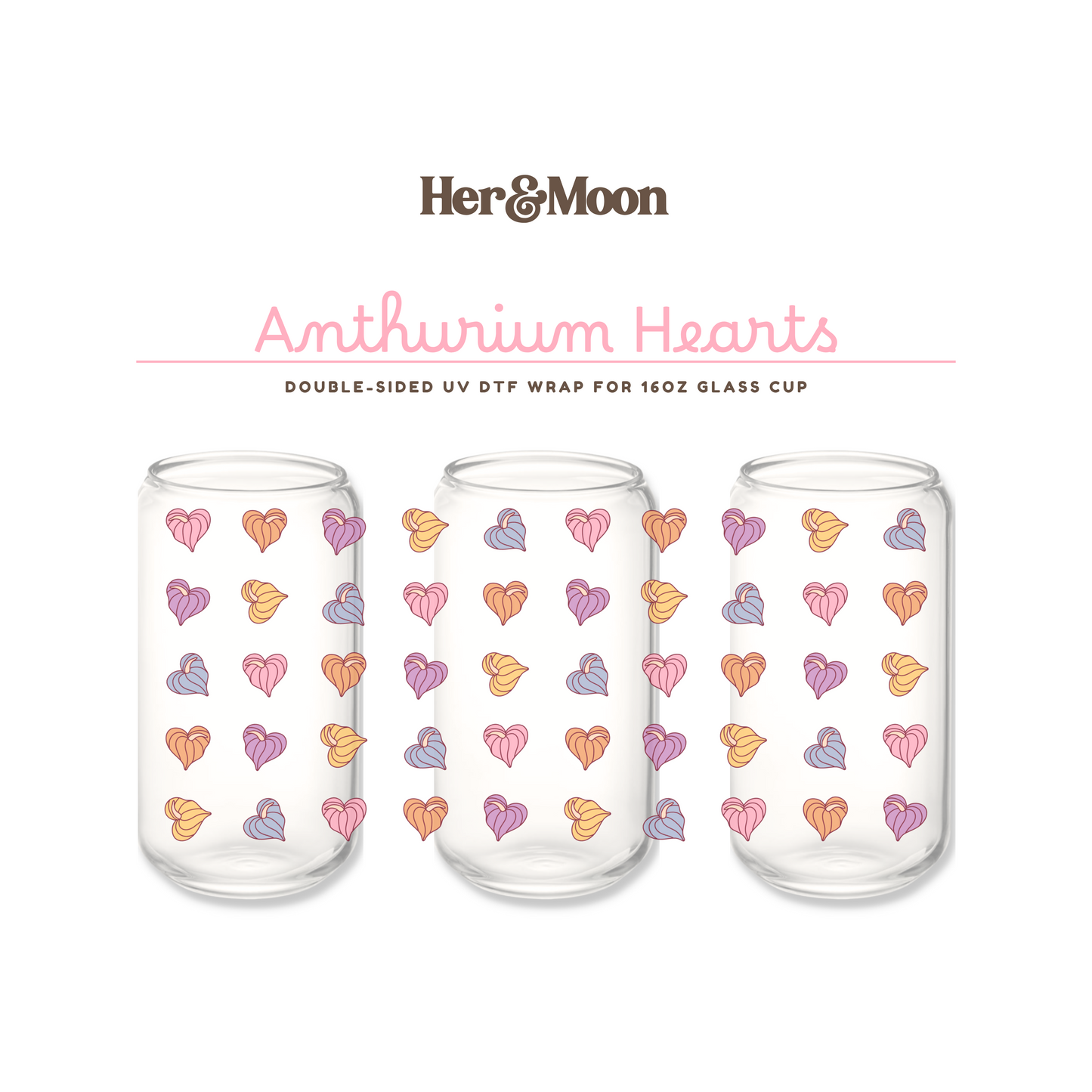 UV DTF Cup Wrap - ANTHURIUM HEARTS