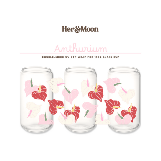 UV DTF Cup Wrap - ANTHURIUM (Red/Pink/White)