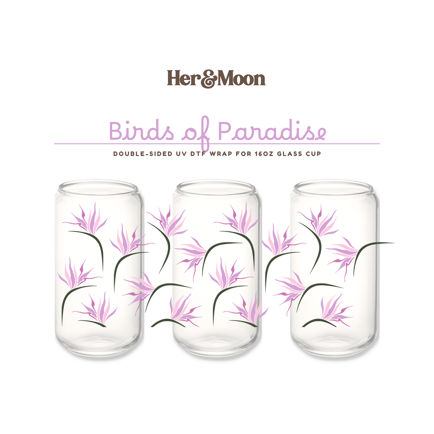 UV DTF Cup Wrap - BIRDS OF PARADISE (Purple)
